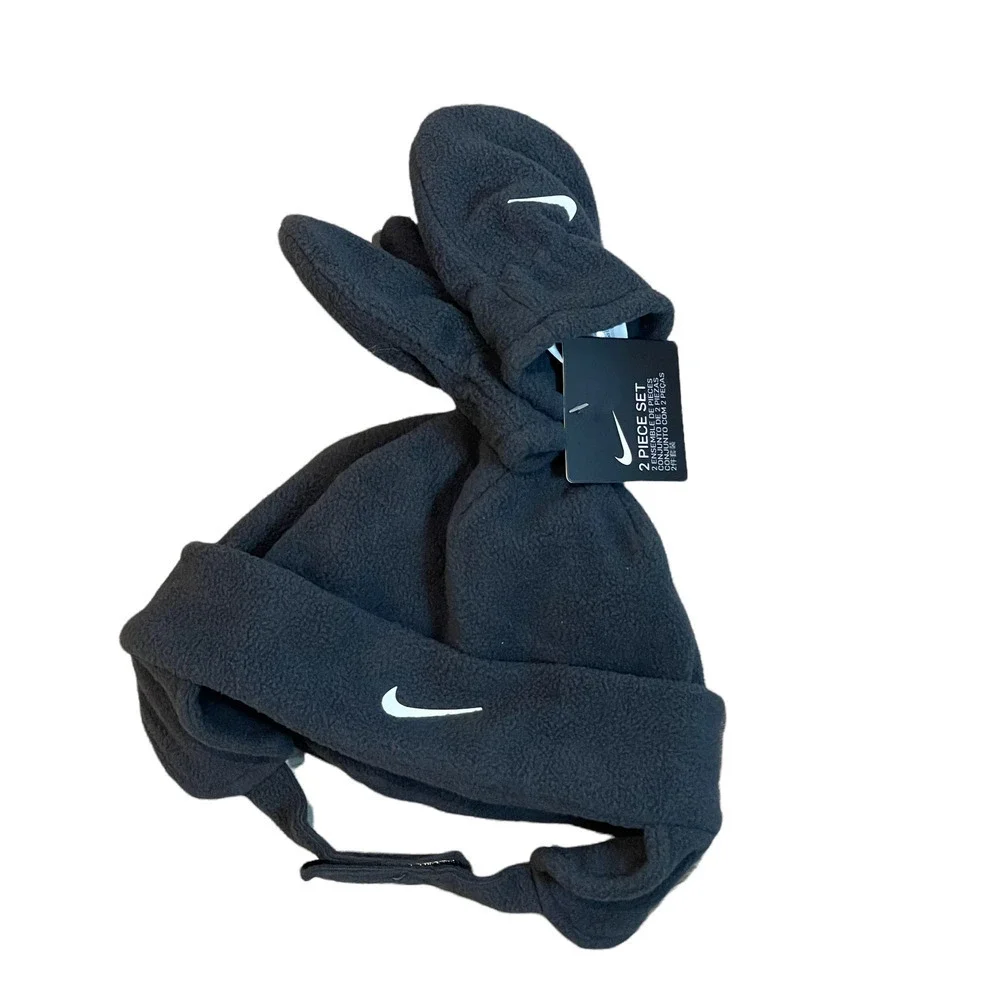 New Nike Toddler Boys Fleece Trapper Hat and Mittens 2 Piece Set - Picture 6 of 8